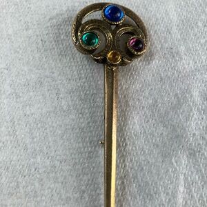 Gold Tone Brooch with Colorful Gemstones